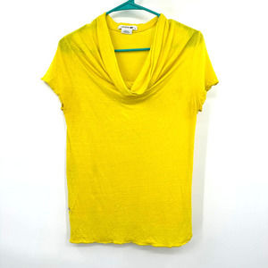Lacoste‎ size 38 made in Morrocco bright yellow mock neck tee linen blend
